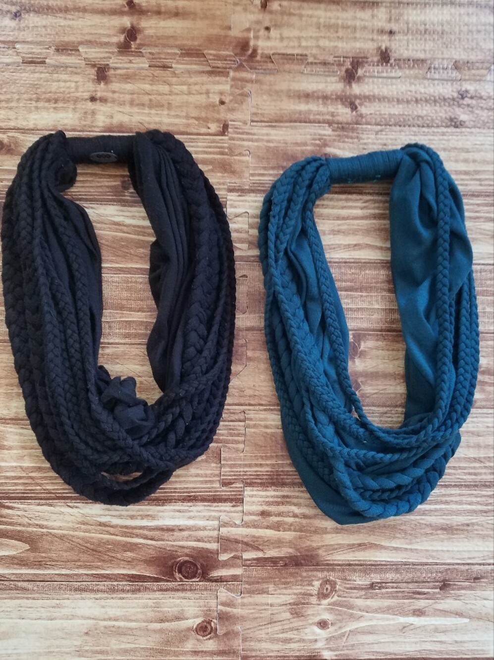 Banded2gether Women’s Jersey Braided Infinity Scarves - Black and Teal Scarf